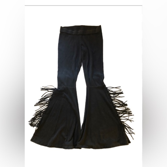 Rock & Roll Cowgirl Stretch/Flare/Fringe Black Pants Size M - Picture 2 of 5